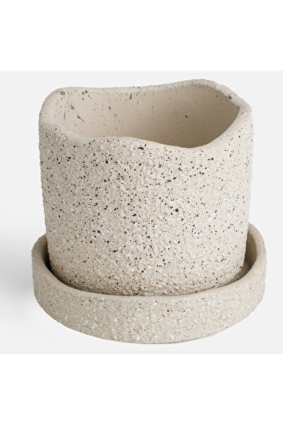 Zumzeria Ghiveci de flori ceramic bej cu farfurie Ø18.2x15.6cm - 2L