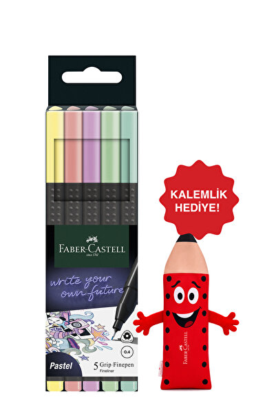 Faber Castell Finepen İnce Keçe Uçlu Kalem Seti,5’li,Pastel Renk,0.4 mm Uç,Me...