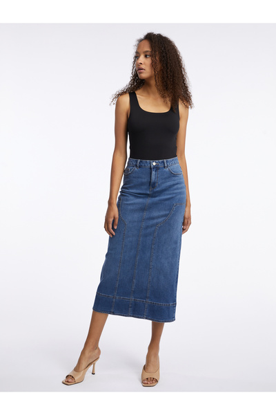ORSAY Fustă maxi din denim de damă, albastru închis