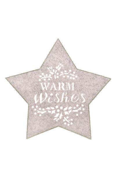 Zumzeria Beige Christmas Felt Plate Holder Star Glitter Champagne "Warm Wishe...