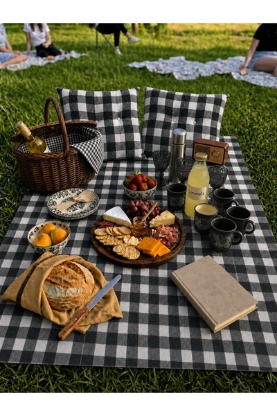 SUNDOKU HOME Pötikare Desenli Piknik Seti 2 Adet 40x40 cm Minder + 160X160 cm...