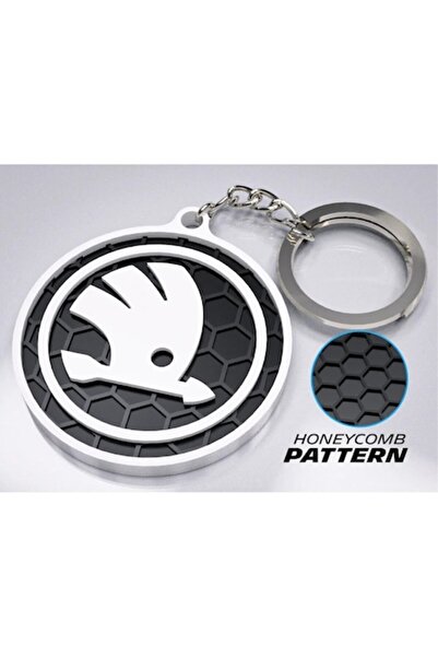 OEM Premium car Keychain , Skoda – 3D design with honeycomb texture