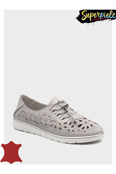 ANGEL BLUE Pantofi casual din piele naturală, culoare gri cu perforații decor...