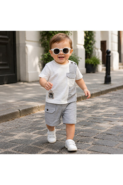 Happy Baby Butik Bebiço %Pamuk Erkek Bebek Yazlık Cep Detaylı Araba Nakışlı Ş...