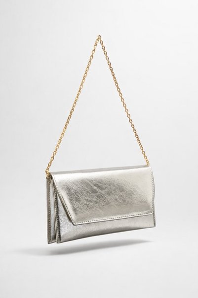 cosybag. Women's Hand and Shoulder Bag with Chain Strap – Stylish Portfolio Clutch Silver