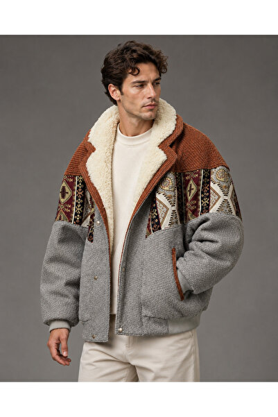 CANMODA (8016) Recien Unisex Fur Collar Vintage Aztec Jacket Oversize 90S Coa...