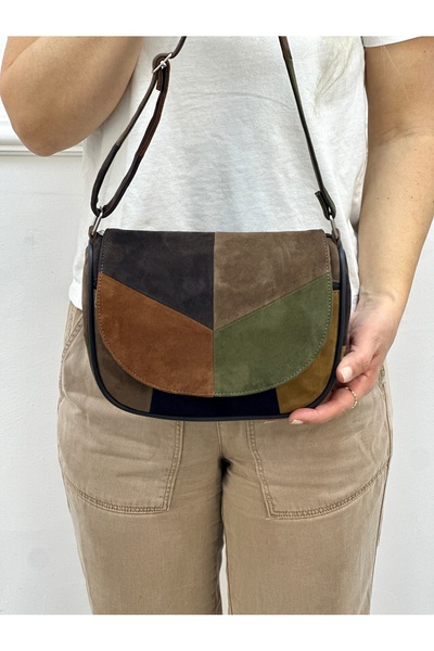 Deribag Genuine Leather, Backpack, Suede Leather, Multi-Colored, 25*36*16 cm