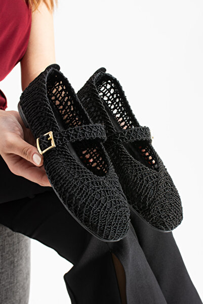 star shoes Black knitted women's ballet flats - soft sole everyday shoes