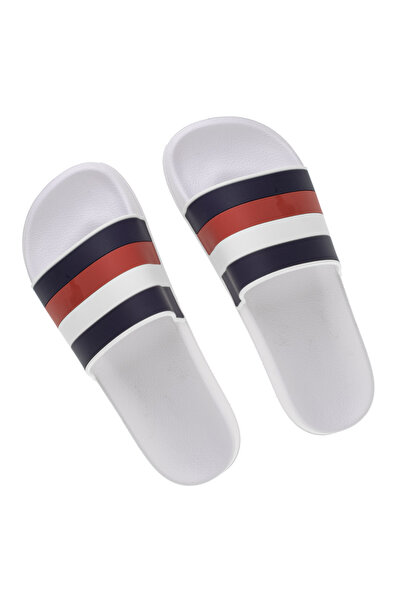 Zumzeria White Slippers with Blue and Red Stripes for Men