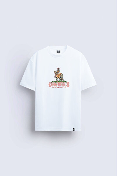 AYDESİGN Cowgirl Pinterest Printed Crew Neck White T-Shirt T-Shirt
