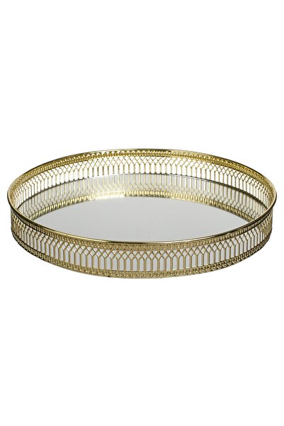Zumzeria Metal Tray with Mirrored Surface & Golden Edge Ø25x4cm