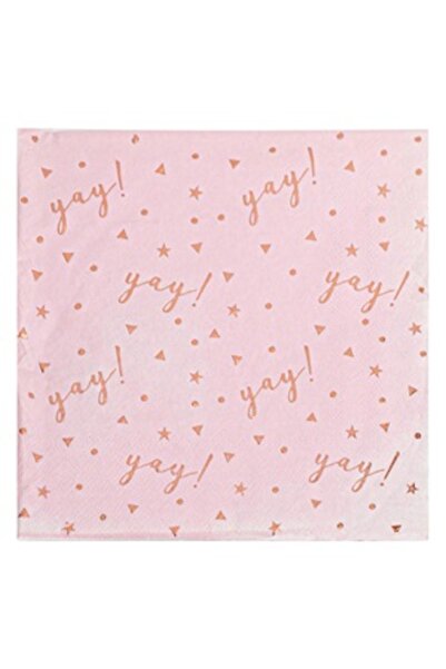 Zumzeria Pink 2-Ply Table Napkins with Gold Foil 'Yay' 33x33cm - 12pcs