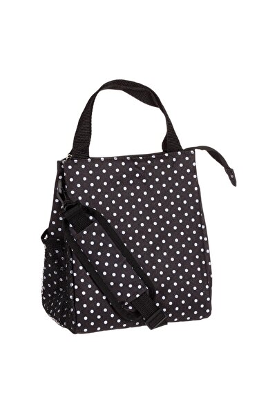 Zumzeria Black Insulated Bag with White Polka Dots and Zipper 21x16x24cm - 8L