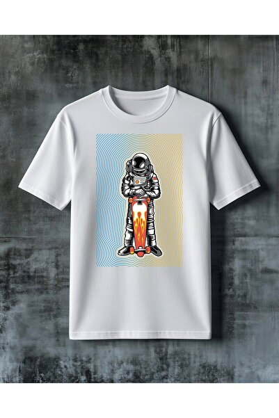 COMVİCHO Astronaut Skateboard 10 Printed Oversize T-Shirt