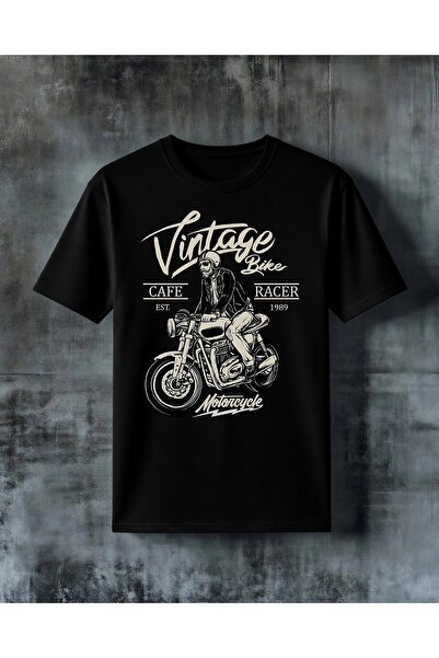 COMVİCHO تي شيرت كبير الحجم مطبوع عليه شعار vintag bike cafe racer