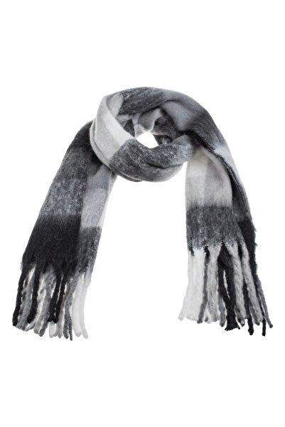 Zumzeria Eșarfă în carouri negru-gri cu franjuri lungi 180x48cm 305g