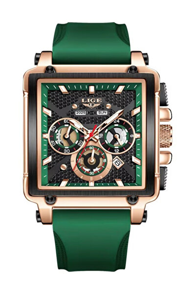 Lige Men's Watch 2025 Square Chronograph Green – Rectangular Dial, Day/Date, ...