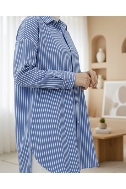 Modamorfo Single Pocket Striped Shirt - Blue