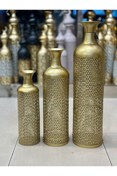 Generic This Is a Set of Gold Decorative Metal Decorative Vases.