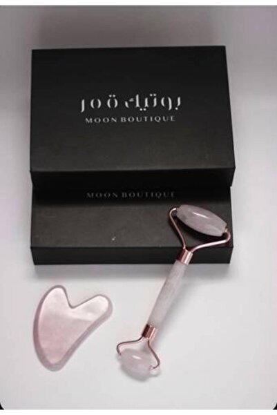Moon Face Massage Set Gua Sha Stone Roller - Pink