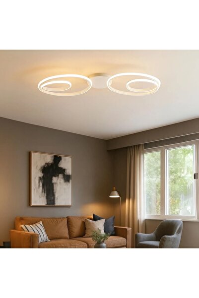 Elektroyou Lucca Modern Beyaz 2'Li Plafonyer Ultra Power Beyaz Ledli Avize