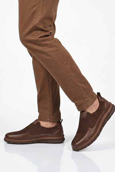 Aspor Brown Nubuck Genuine Leather Men's Casual Shoes