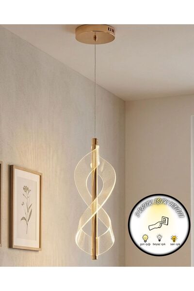 bella lighting Modern Kum Saati Tasarım Tekli Avize 3 Renk Ledli Sarı Gold Go...