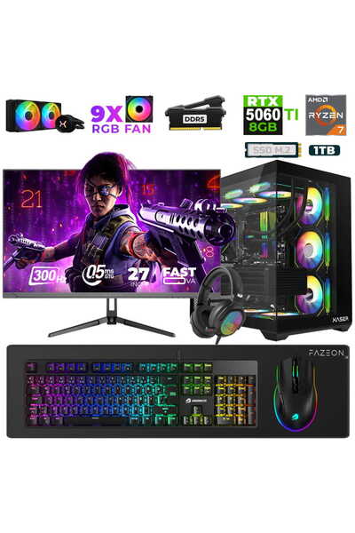 XASER Star X510 Ryzen 7 7800X3D 32GB Ram 1TB M.2 NVMe SSD 8GB RTX5060Ti 27" 3...