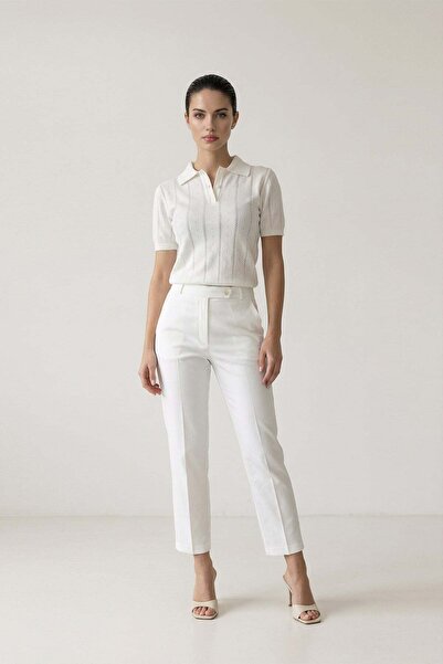 Setre Pantaloni cu croială perfectă, cu nasturi și buzunare ecru
