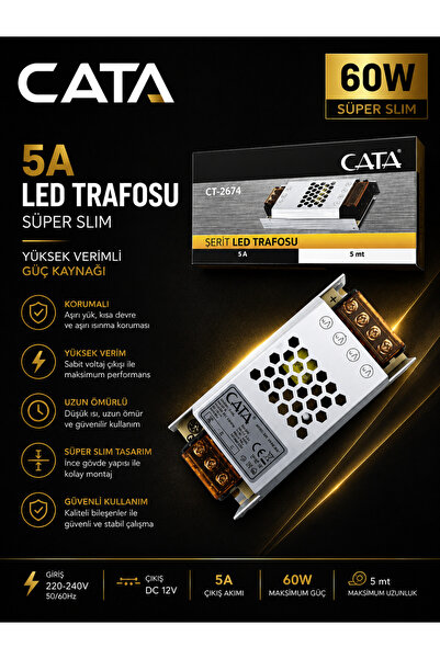Cata 5A LED TRAFOSU 60W SÜPER SLİM