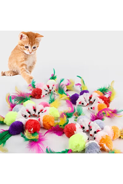 Choice3 20PCS Cute Mini Fleece False Mouse Cat Toys Colorful Feather Funny In...