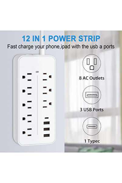 Choice1 white Power Strip US Plug AC Outlets Multitap Electrical Socket Exten...