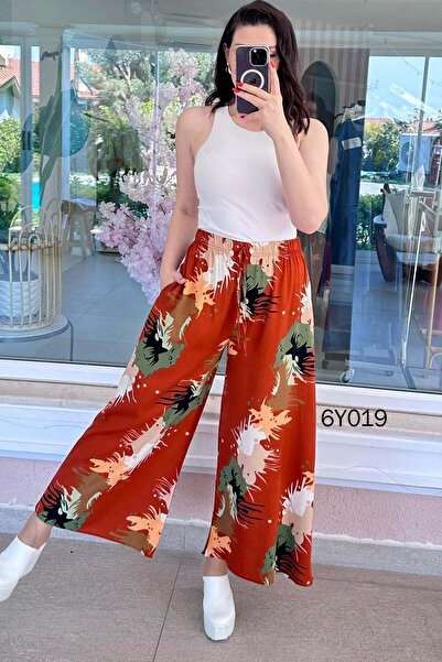 İnce Topuk Pocketed Casual Viscose Pants 6Y019