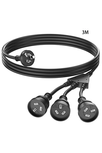 choice2 3m black 1 to 3 ways power extension cord, 2/3meters AU Plug Power ca...