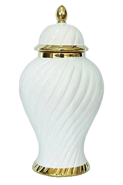 tuan design Beyaz - Gold Kapaklı Küp 36 cm