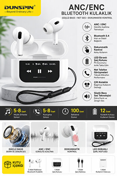 alpotekno DUNSPIN ANC/ENC Bluetooth Kulaklık Kablosuz TWS Dokunmatik Gürültü ...