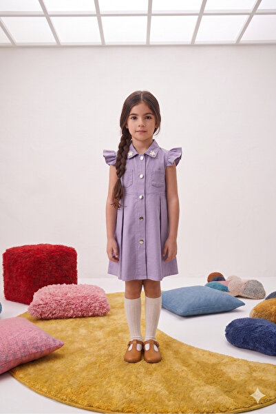 Momivi Kids Rochie casual pentru fete, cu guler tip cămașă, buzunar pătrat, n...