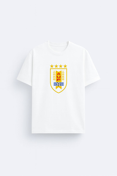 AYDESİGN Uruguay National Football Team Printed 100% Cotton Fabric White T-Sh...