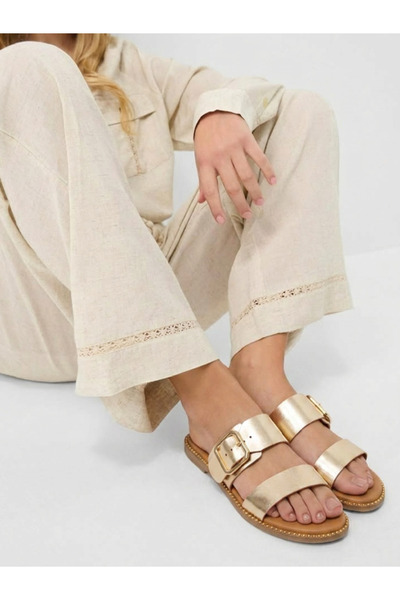 GHENCH Aura Gold Genuine Leather Women's Slippers