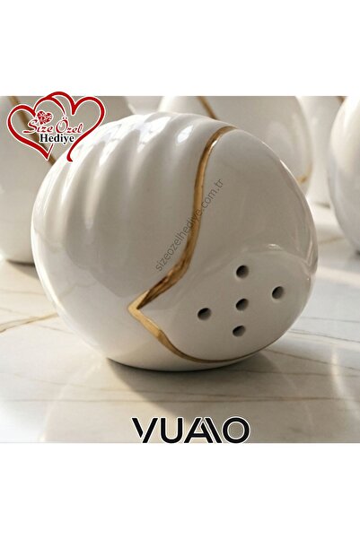 VUAO طقم وعاء ملح من البورسلين 6 قطع - طقم توابل كلاسيكي للمطبخ بحواف ذهبية م...