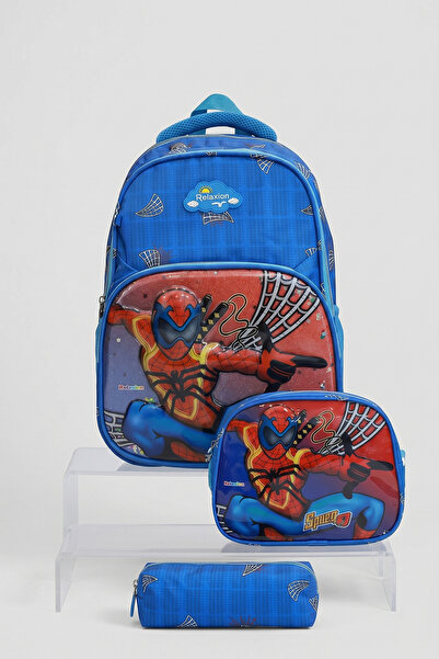 nacar çarşı Relaxion Boy's Navy Blue Spiderman Patterned 3-Piece Primary Scho...