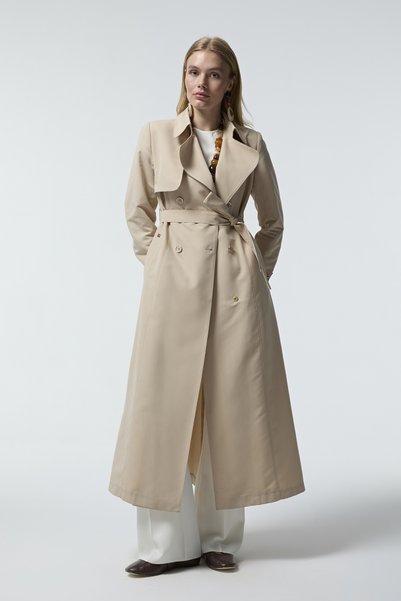 Zühre Double-Breasted Collar Belted Stone Trench Coat 14043