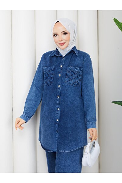 exxitcollection Women's Islamic Clothing Denim Suit with Button Pocket Detail...
