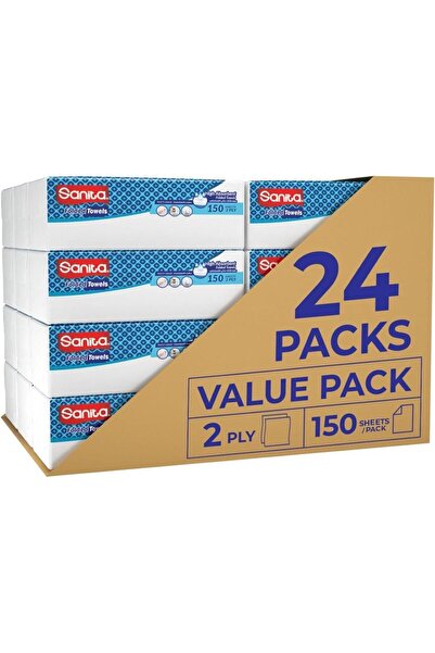 Sanita Interfold Paper Towels (24 Pack) 2-Ply - Ultra Absorbent (150 Sheets P...