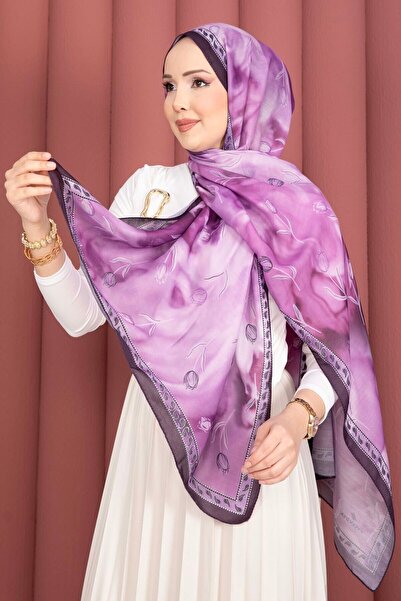 EBRUTESETTÜR سلسلة شالات بنمط التوليب بلون البرقوق