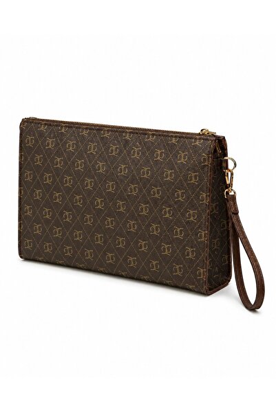 Timburly Kadın Monogram Baskılı Clutch El Çantası Şık ve Günlük Kullanım Portföy Çanta