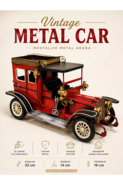 KOLAYEV Vintage Kırmızı Metal Araba Dekoru El Yapımı Nostaljik Klasik Araba 3...