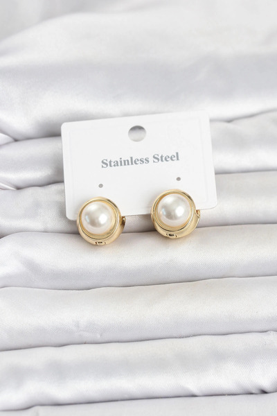İsmiyle Al Znv Mey Import ®   316L Steel Gold Color Pearl Model Women's Earri...