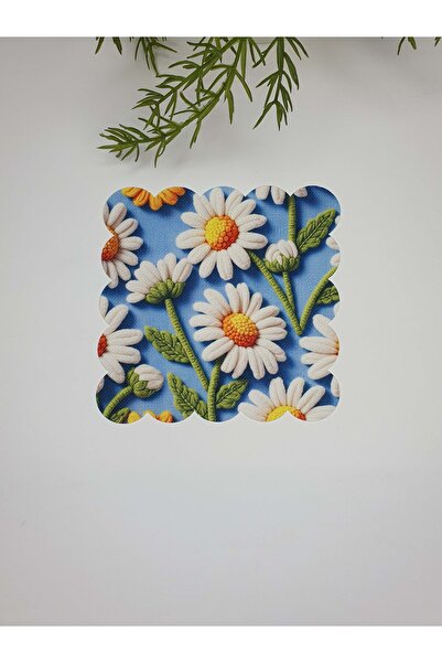 decofav Blue Meadow Daisy Embroidery Edge Cocktail Napkin 1 Piece