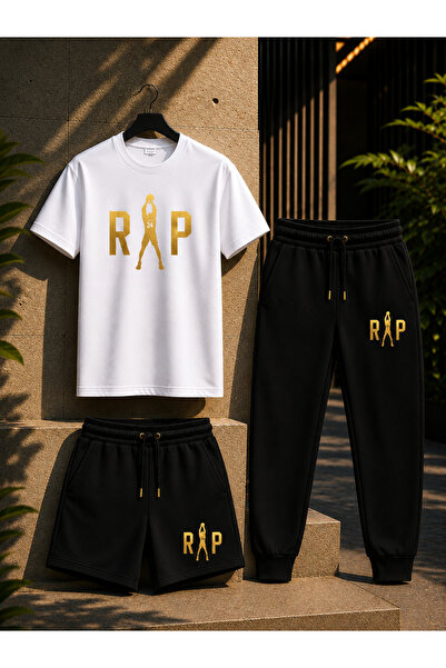 YK WEAR 3-Piece Set T-Shirt Shorts Tracksuit Rap Print Unisex